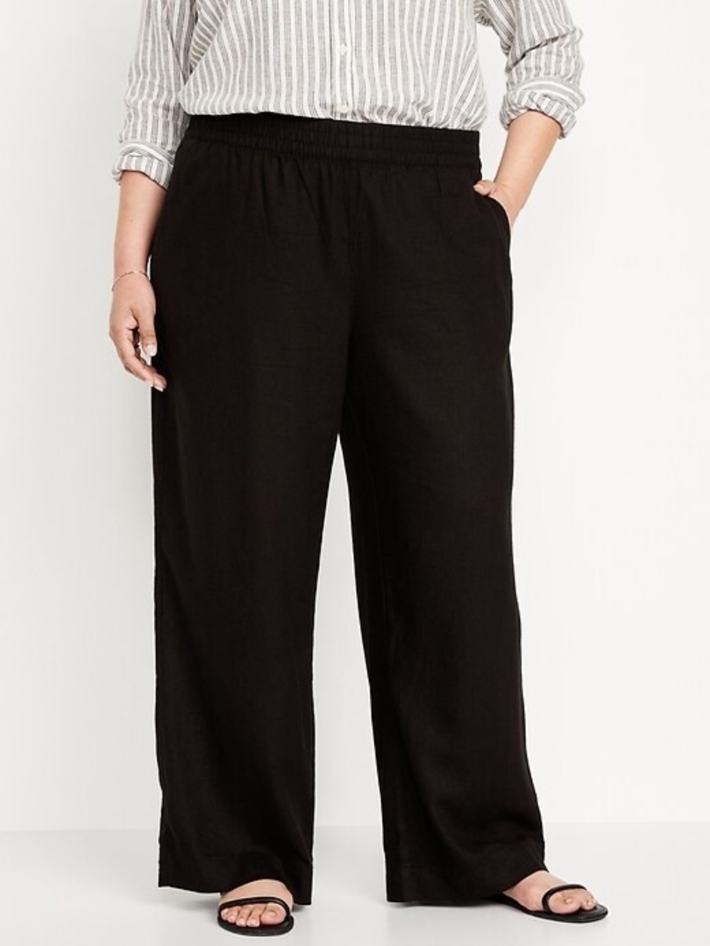 Old Navy Black Wide Leg Linen Pants Size XL